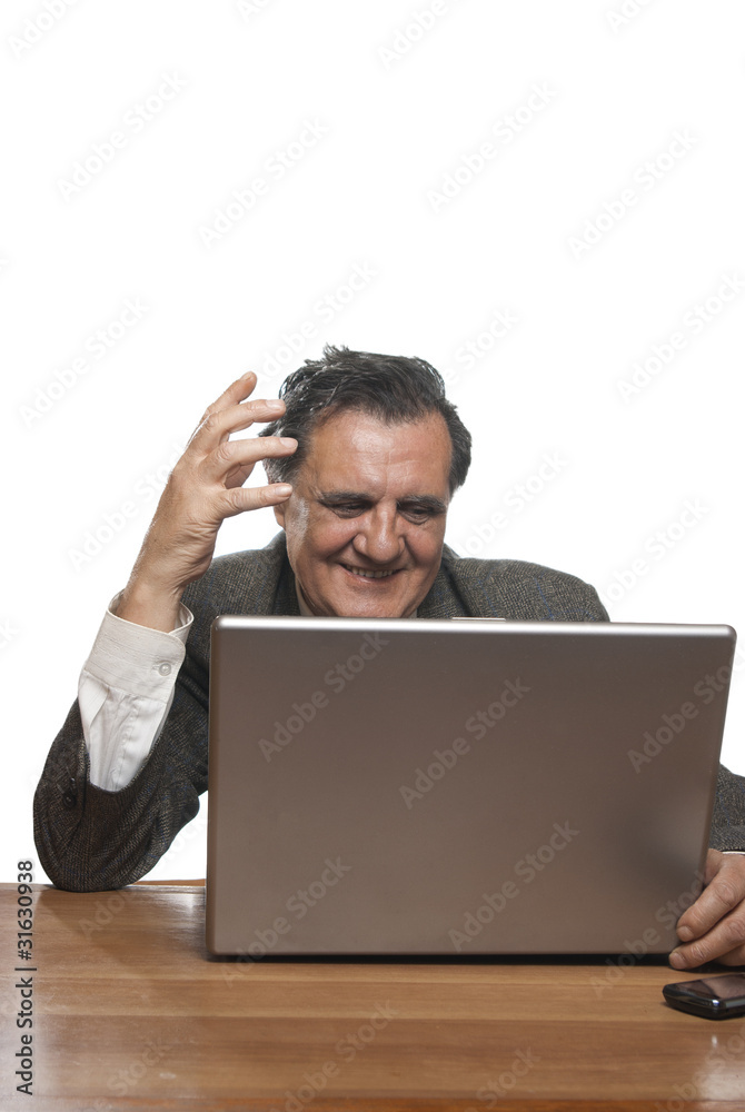 Happy successful business man with a laptop Happy successful business man with a laptop