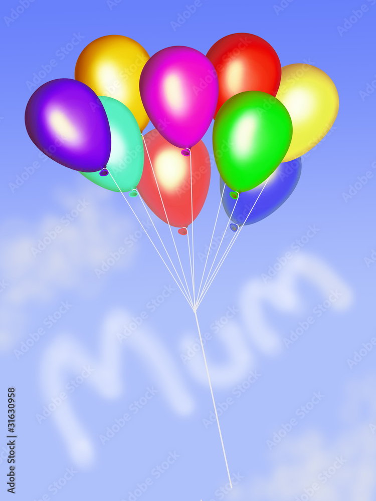 Mum in clouds with balloons