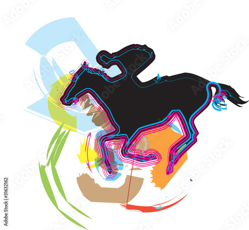 Abstract horses and riders silhouettes. Vector Illustration