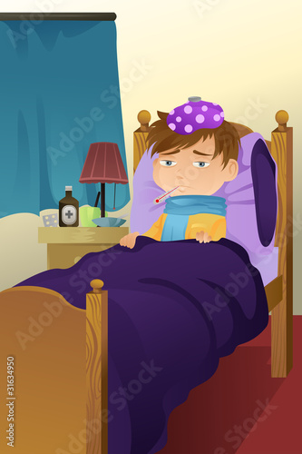 Sick kid on bed