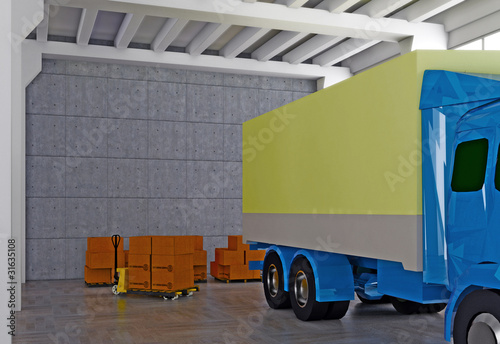 Camion nel capannone carico photo