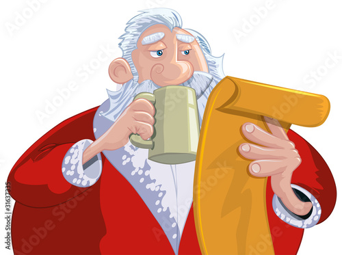 Cartoon Santa with a white beard
