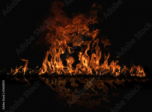 Fire flames with reflection on black background #31638931