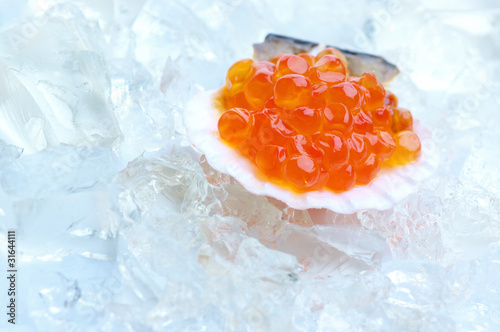 Salmon caviar in shell