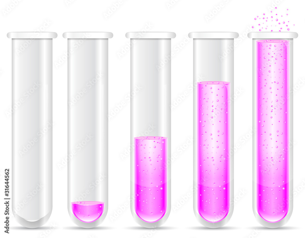 pink liquid with bubble in test tubes pink liquid with bubble in test tubes