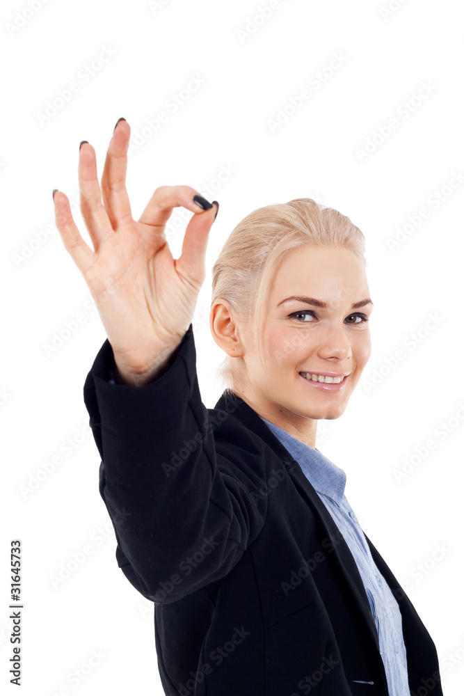 business woman making OK gesture business woman making OK gesture