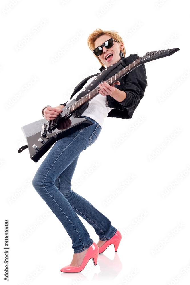 woman with sunglasses playing an electric guitar woman with sunglasses playing an electric guitar