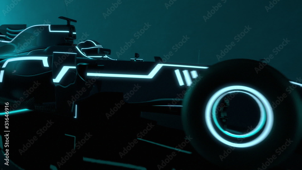 futuristic racecar in tron look - loopable