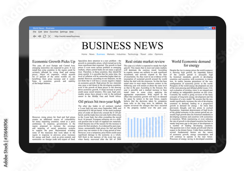 Business News on Tablet PC with Clipping path