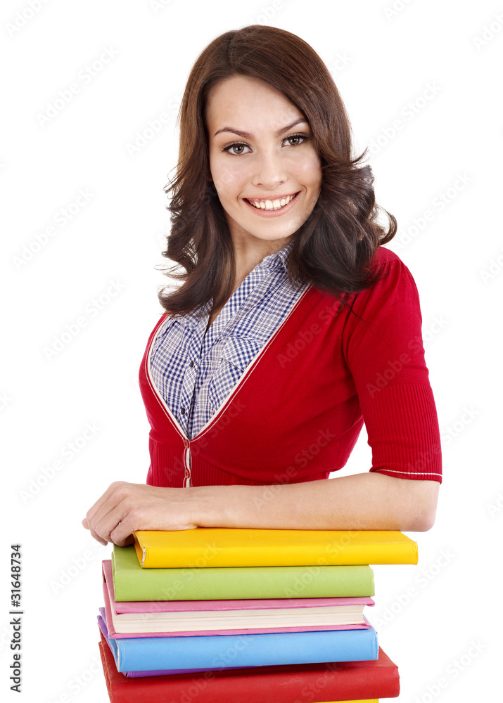 Girl with stack color book . Girl with stack color book .
