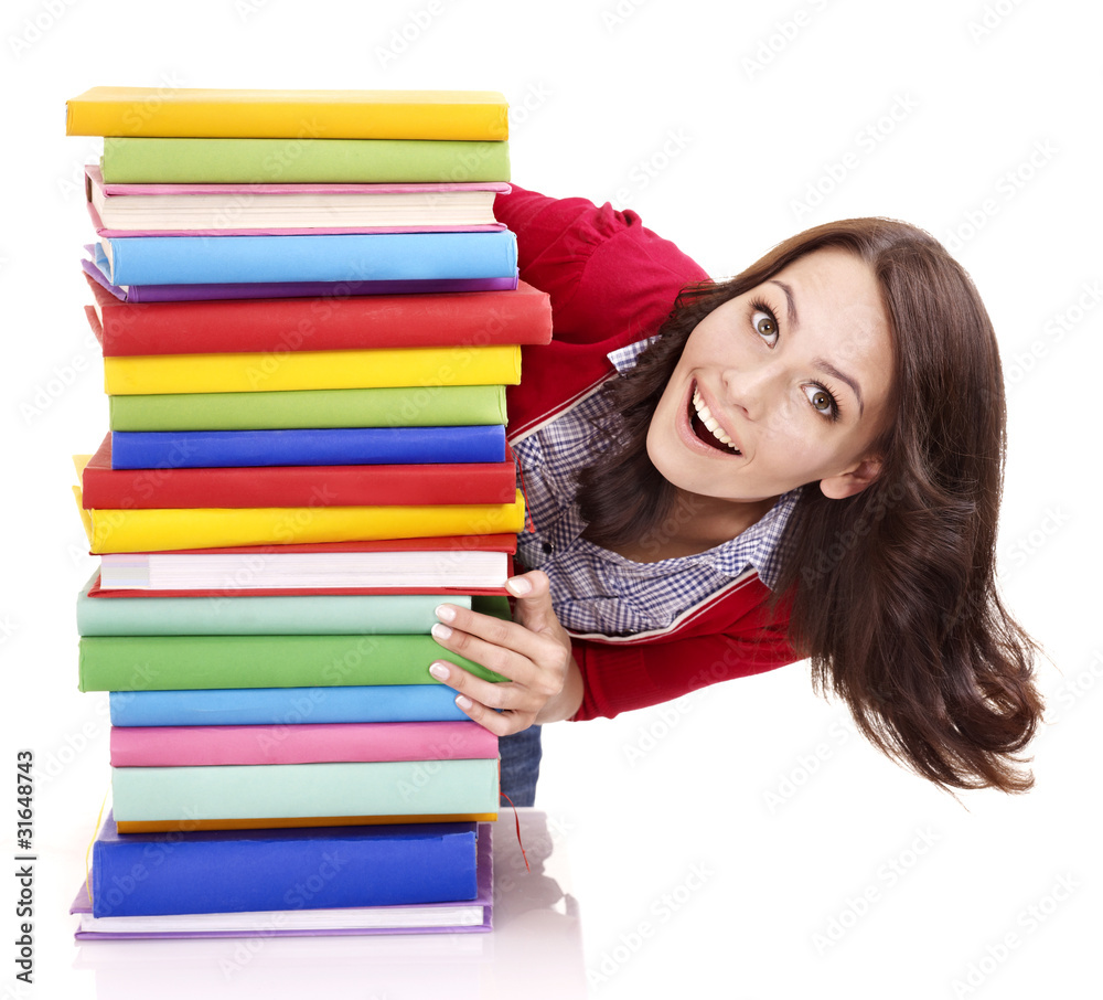 Girl with stack color book . Girl with stack color book .