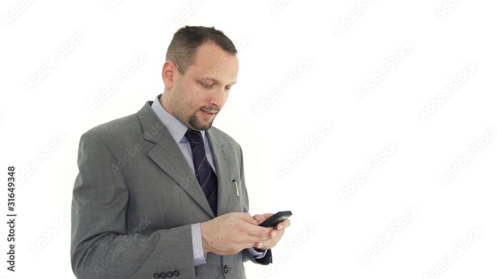 Businessman texting, sending sms, isolated on white Businessman texting, sending sms, isolated on white