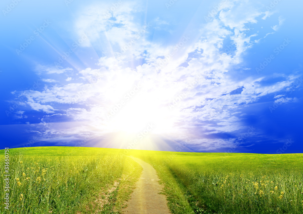 The summer bright sky over rural road The summer bright sky over rural road