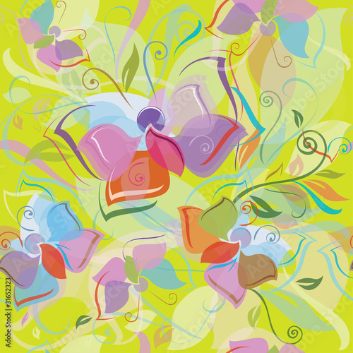 Seamless pattern of flora and butterfly