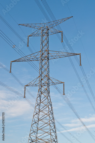 Electrical Power Transmission Tower with Blue Sky