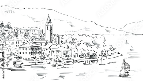 drawn sketch illustration to the old town