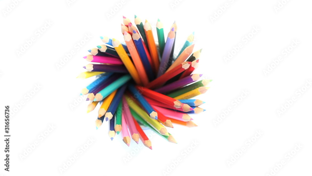 Several color pencils in a pencil holder turning Several color pencils in a pencil holder turning