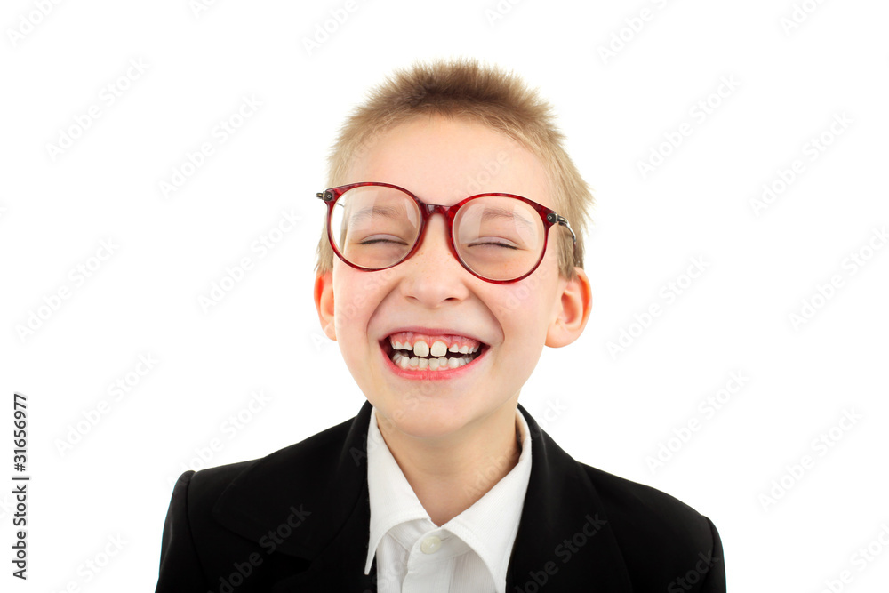 cheerful boy portrait isolated over white