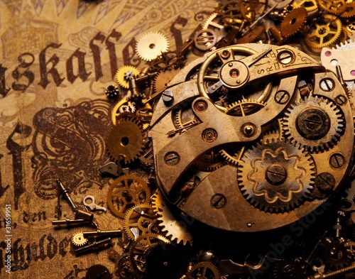 The gears on the old banknote