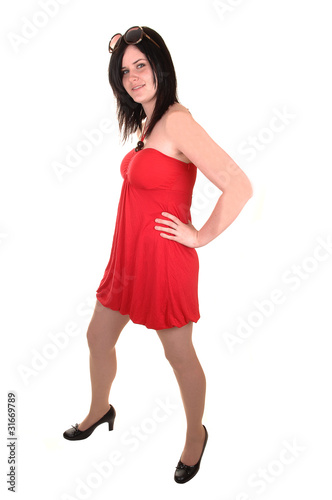 Girl in red dress.