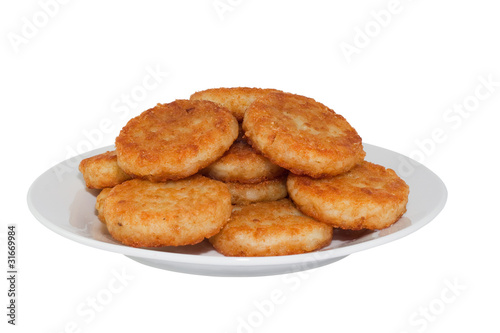 Hash browns. Isolated, contains clipping path. © JanMika