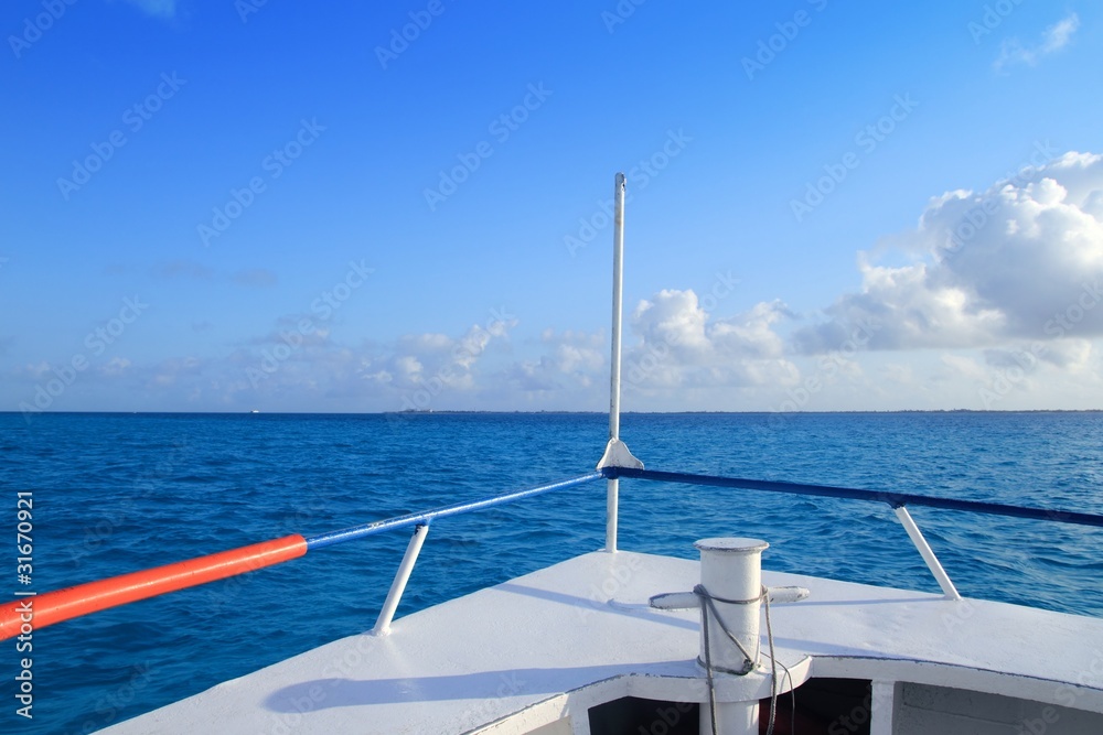 Fototapeta premium boat bow blue Caribbean sea Cancun to Isla Mujeres