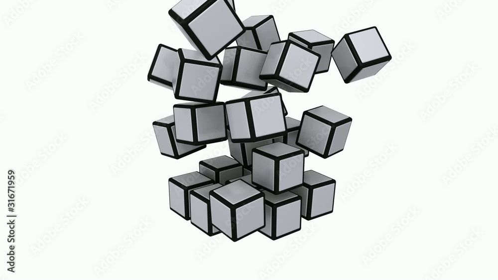 3x3 cube parts flying down and forming an assembled cube
