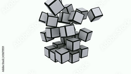 3x3 cube parts flying down and forming an assembled cube