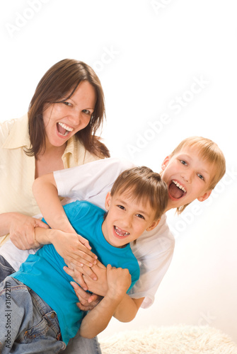 happy mom with two children