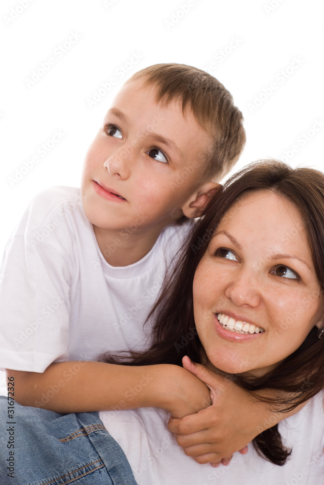 mother with her child on a white mother with her child on a white