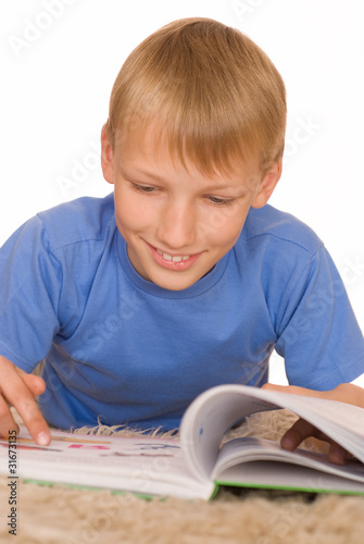 hansome boy read on a white