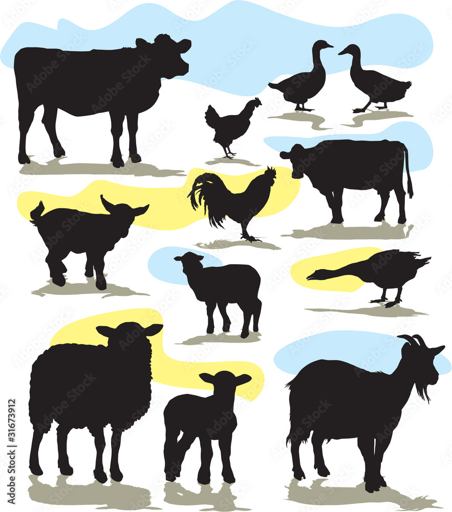 set vector farm animals silhouettes set vector farm animals silhouettes