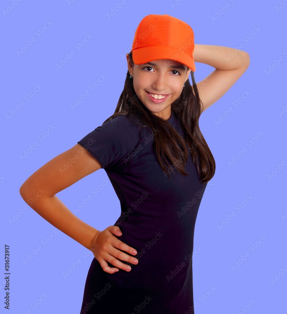 Beautiful Latin teen hispanic girl orange cap posing