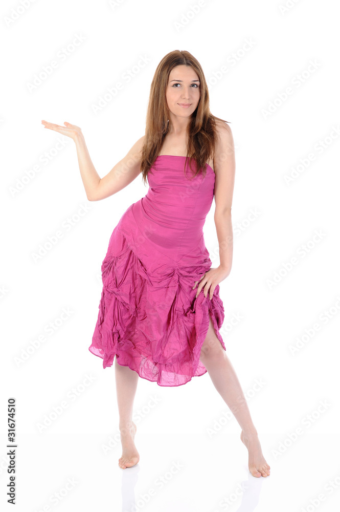 girl in pink holding her hand up. girl in pink holding her hand up.