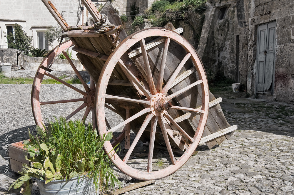 Wooden handcart.