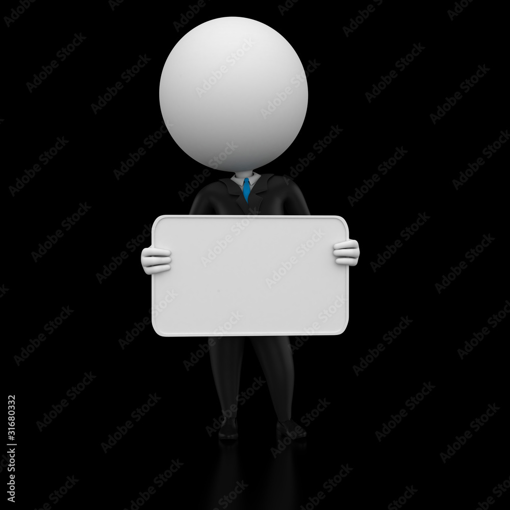 3d rendered illustration of a guy with a blank sign 3d rendered illustration of a guy with a blank sign