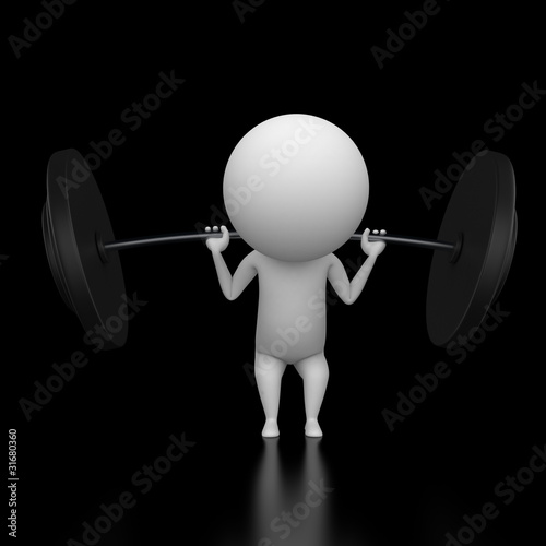 3d rendered illustration of a little guy lifting weights