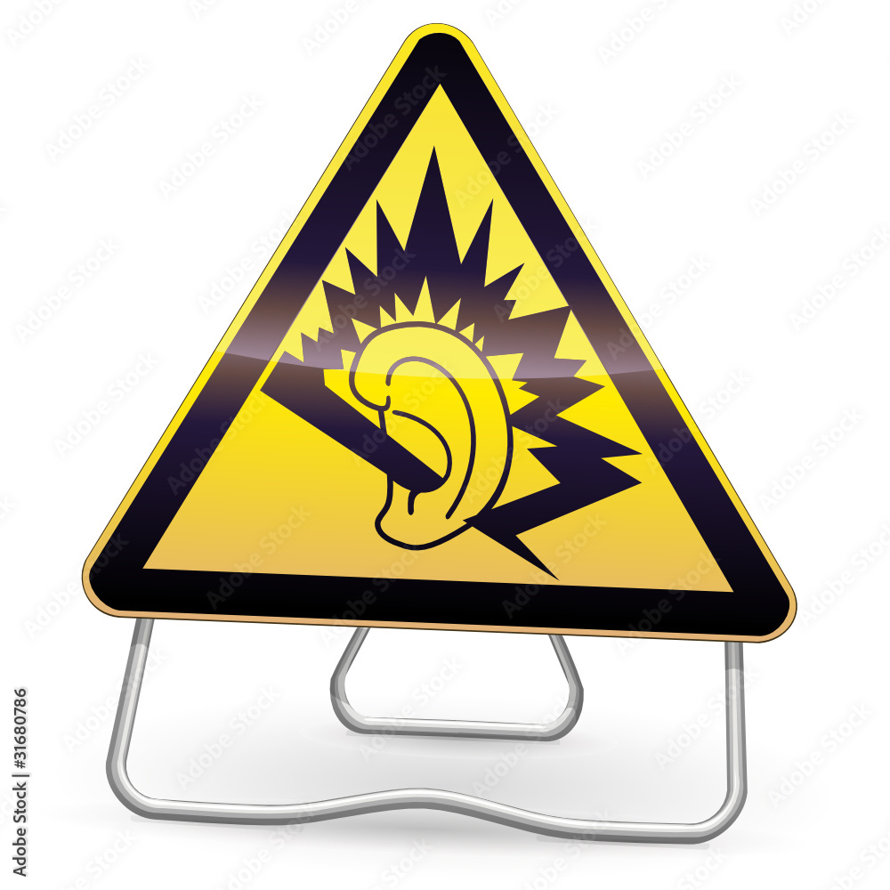 Panneau de danger jaune oreille endommagée (trépied) Panneau de danger jaune oreille endommagée (trépied)