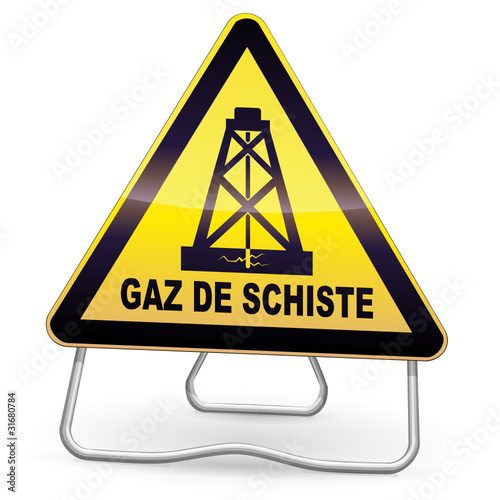 Panneau de danger jaune forage gaz de schiste (trépied)