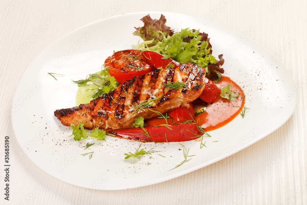 salmon steak with vegetables salmon steak with vegetables