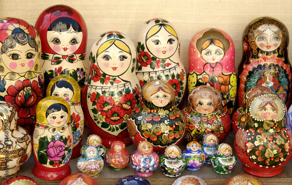 photo of russian matryoshka dolls in a riga latvia street market