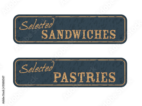 Old retro sandwiches and pastries selections signs,menu offer