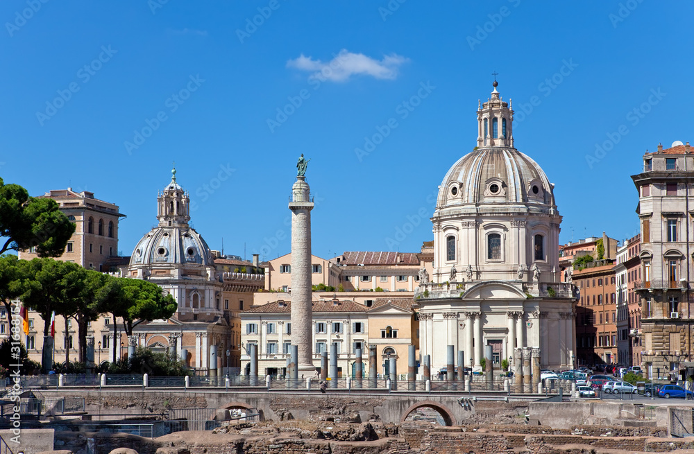 Italy.Rome.Trojan column,churches of Santa Maria di Loreto