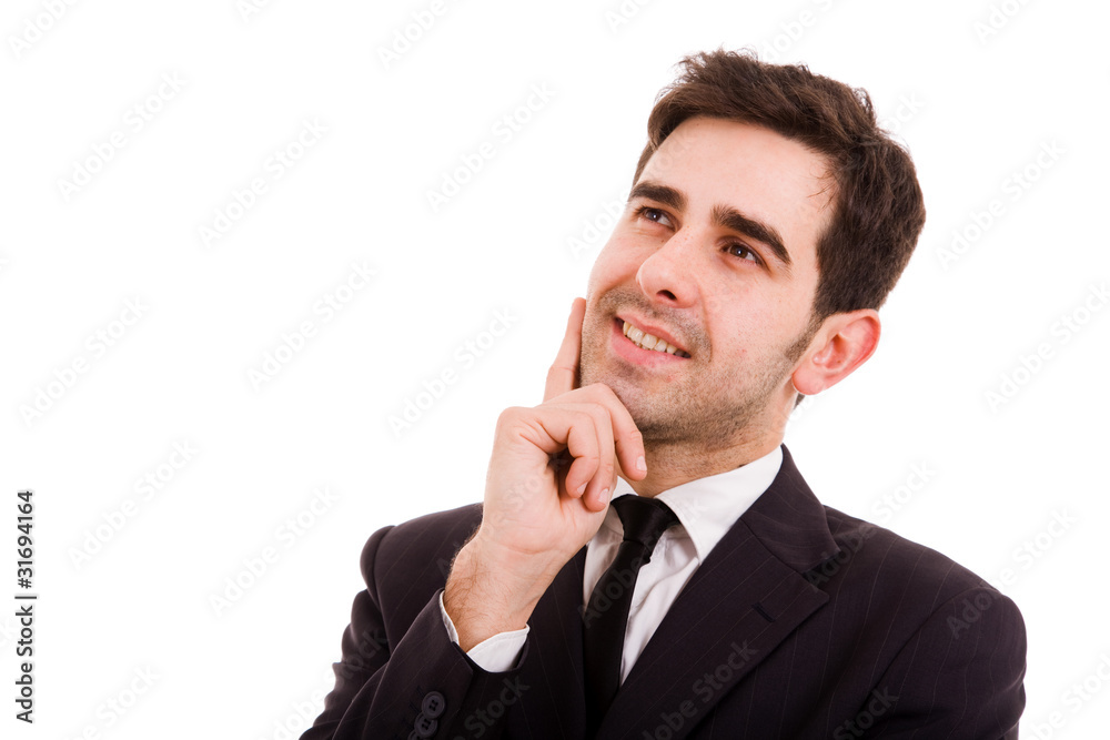 Closeup of a Pensive young business man, isolated on white Closeup of a Pensive young business man, isolated on white