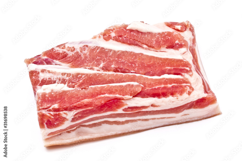 Raw pork belly meat isolated on white