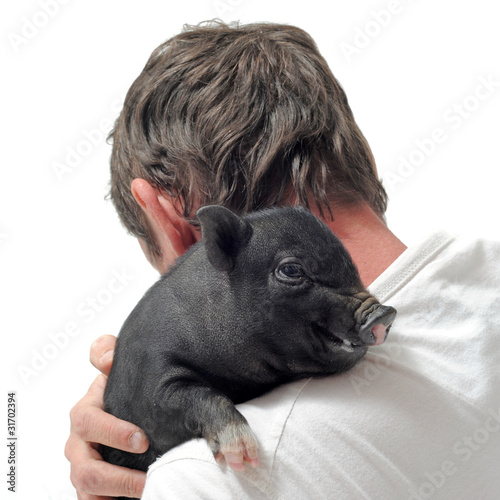 Bebe Cochon Nain Porte Sur Epaule Stock Photo Adobe Stock