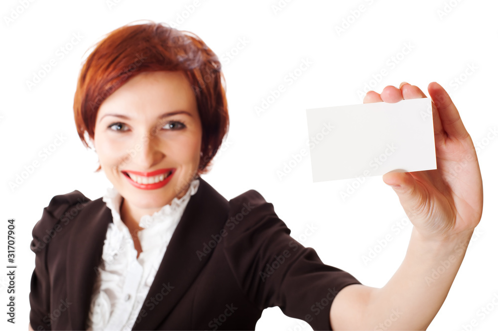 Businesswomen holding a business card Businesswomen holding a business card