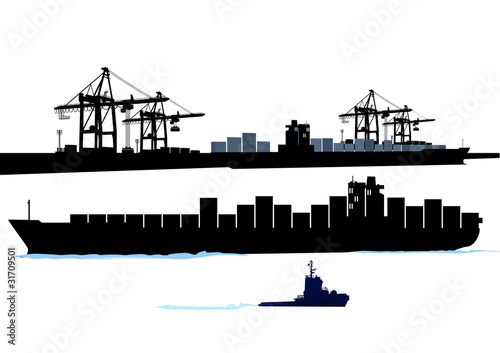 Hafen mit Container-Schiff