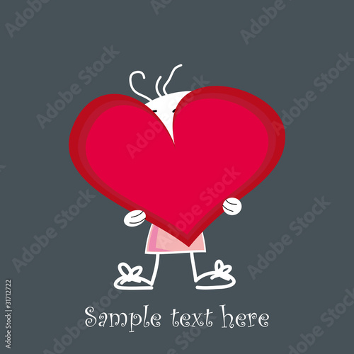 Cute little baby holding a red heart - Valentine illustration