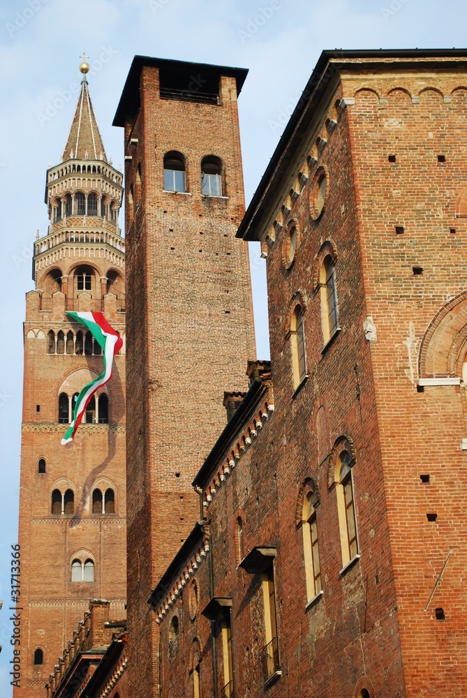 Fototapeta premium Cathedral tower bell and old palace, Cremona, Lombardy, Italy